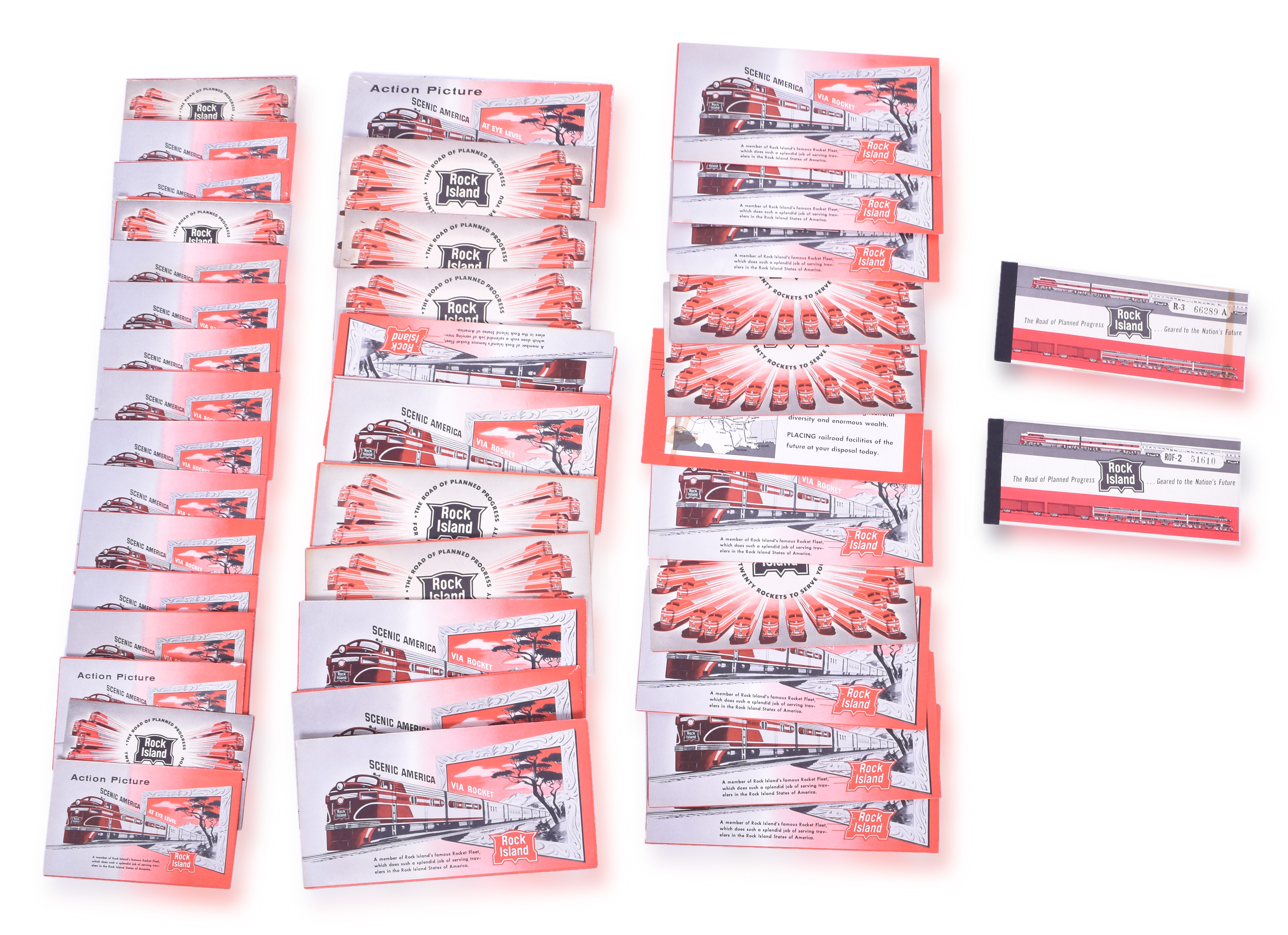 3423 - Forty Rock Island Railroad Ticket Envelopes - The Rocket and Route of Planned Progress thumbnail