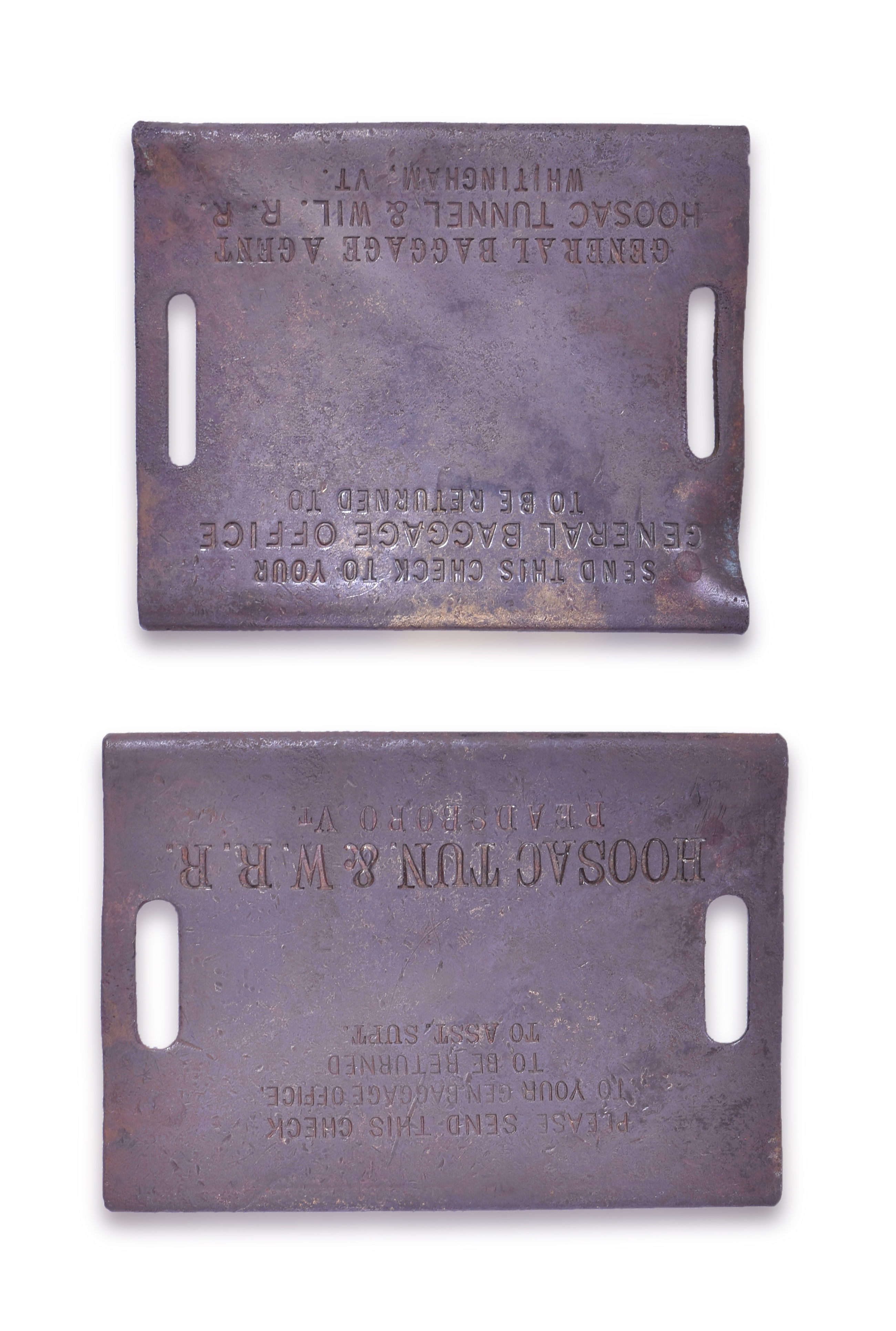 3442 - Pair of Hoosac Tunnel and Wilmington Railroad Luggage Tags thumbnail