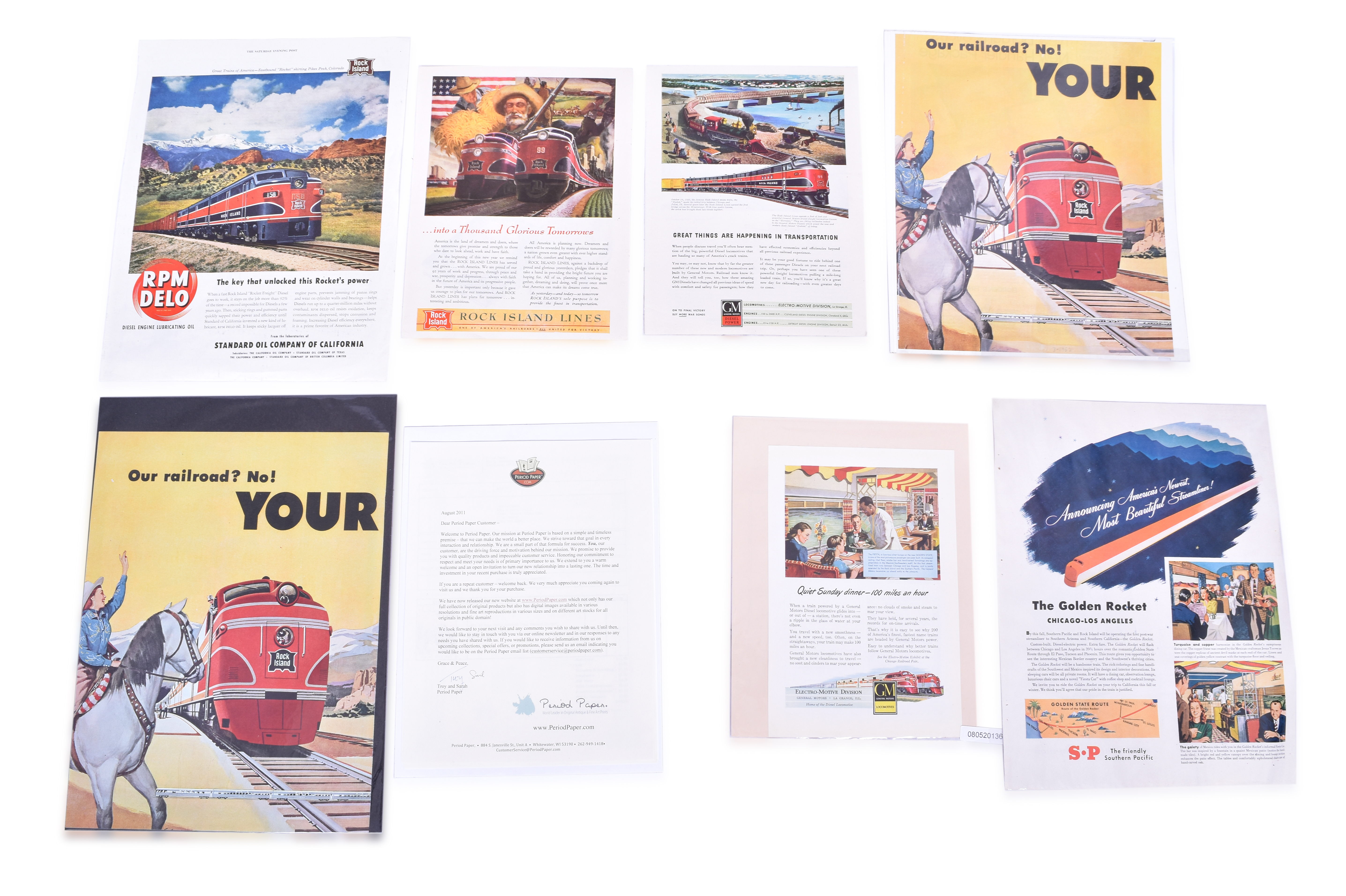 3457 - The Chicago, Rock Island and Pacific, Southern Pacific, Pullman, Santa Fe, Illinois Terminal & New York Central Railroad Advertising Pages. thumbnail