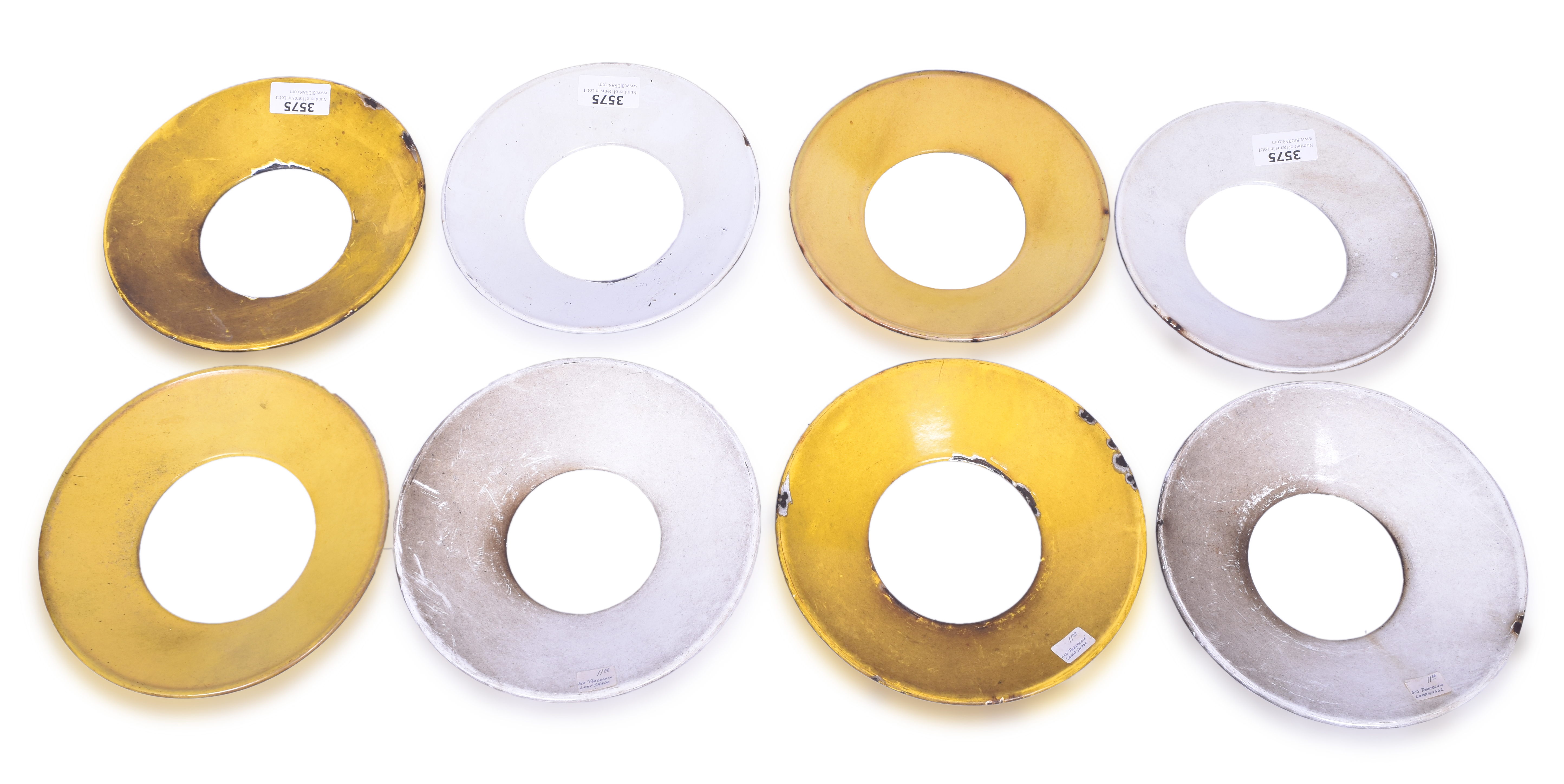 3575 - Eight Yellow and White Railroad Porcelain Switch Lamp Day Targets thumbnail