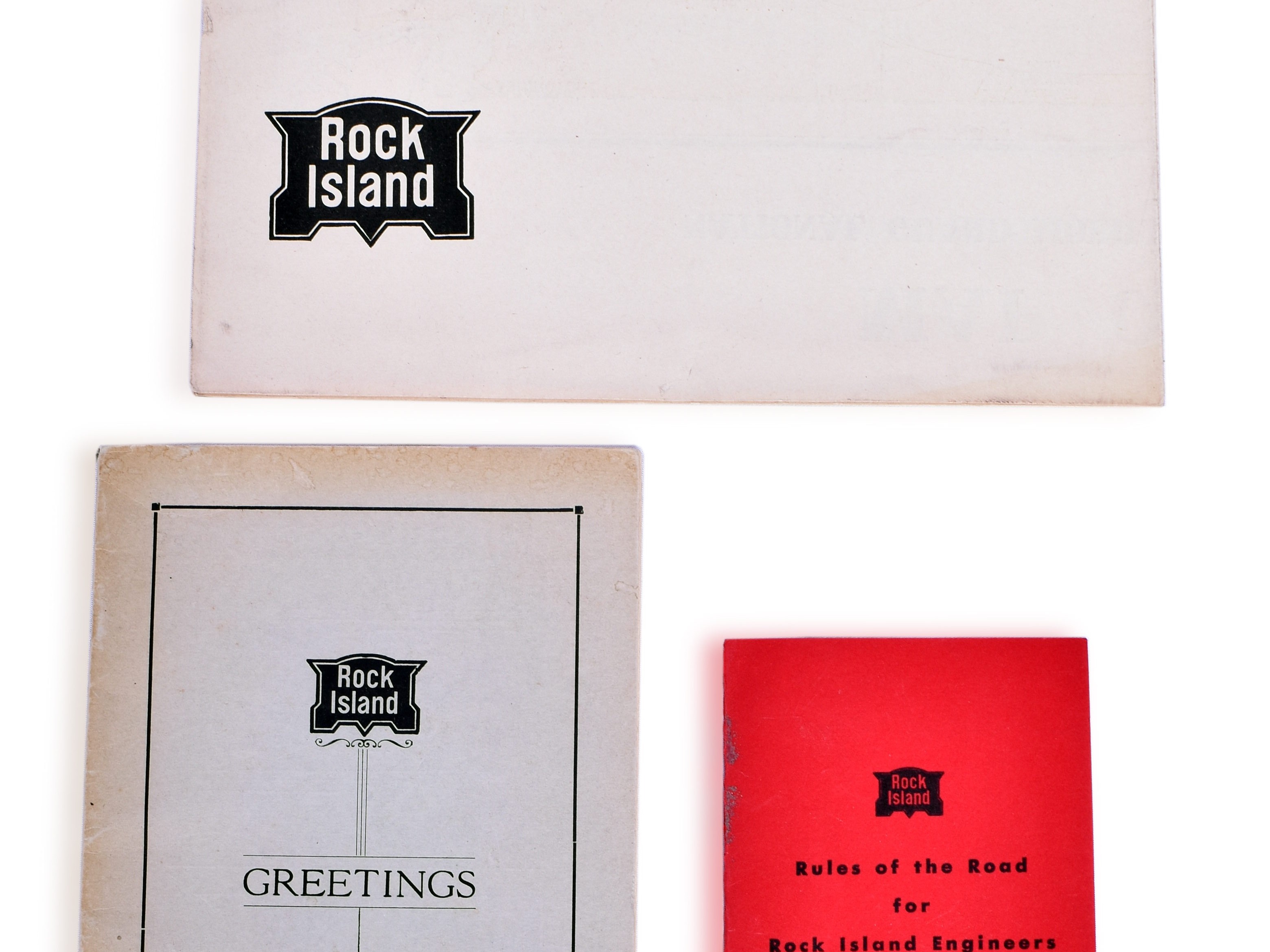 3419 - Rock Island 1917 Rand McNally Army Map, Junior Engineer Rules, and 1932 Greeting to the Train and Enginemen thumbnail