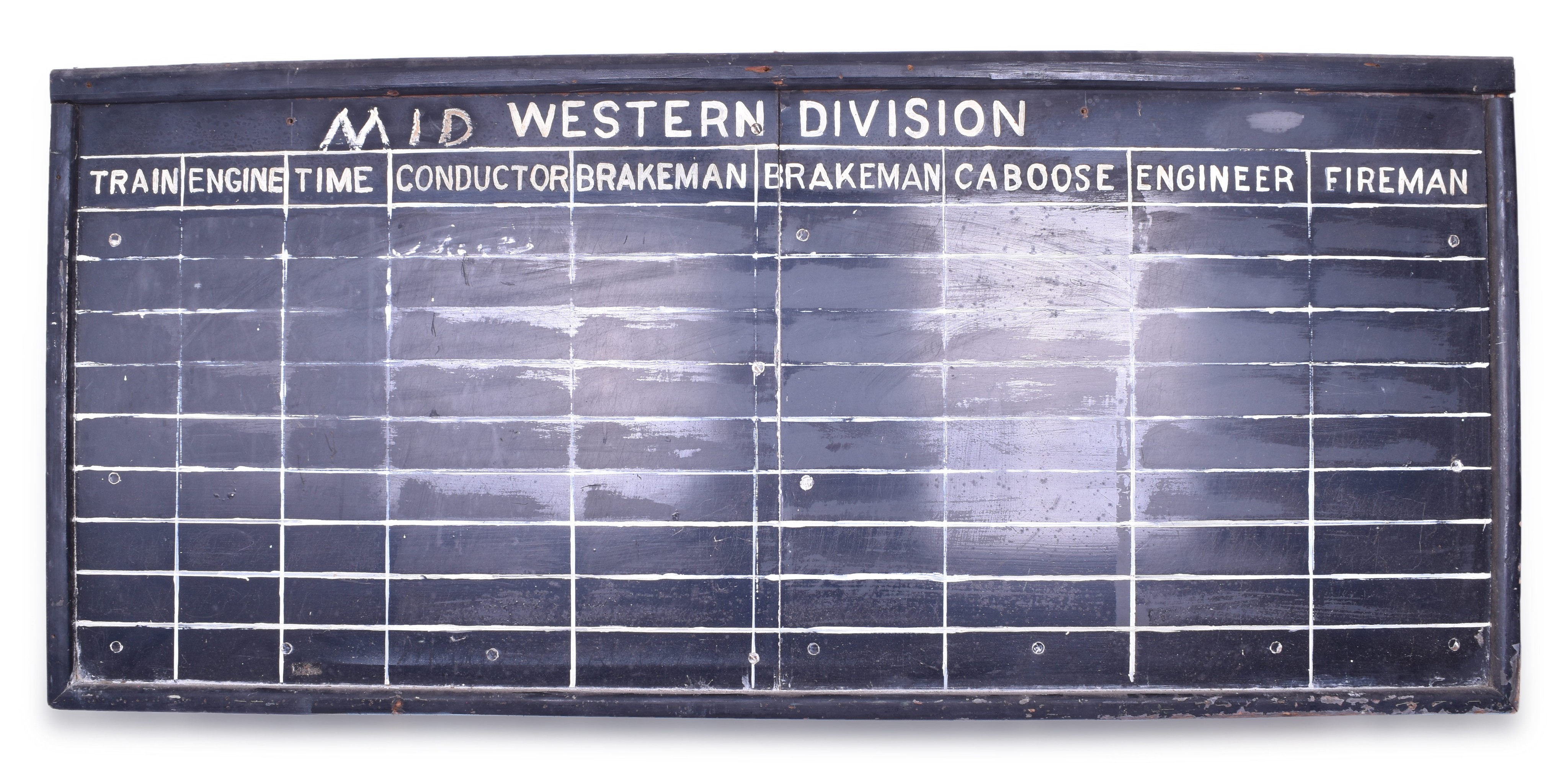 3484 - Wooden Railroad Roundhouse Roster Board - Midwestern Division - Likely Kansas City Southern thumbnail