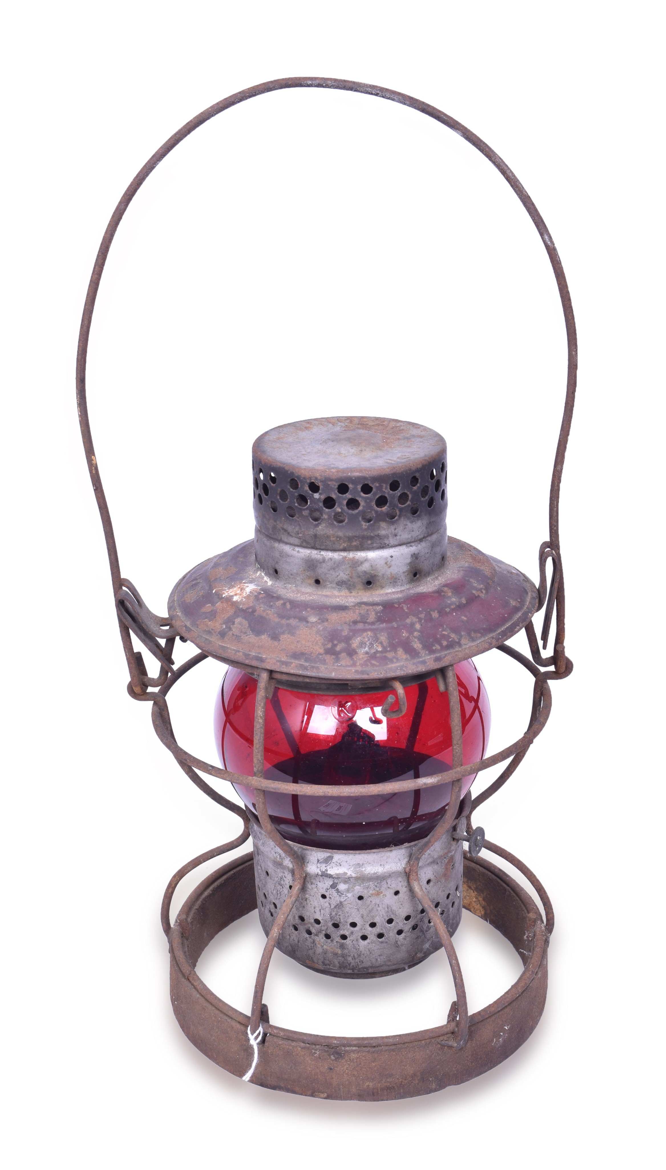 3497 - Handlan New York Central Railroad Lantern w/ Red Globe and Weighted Base thumbnail
