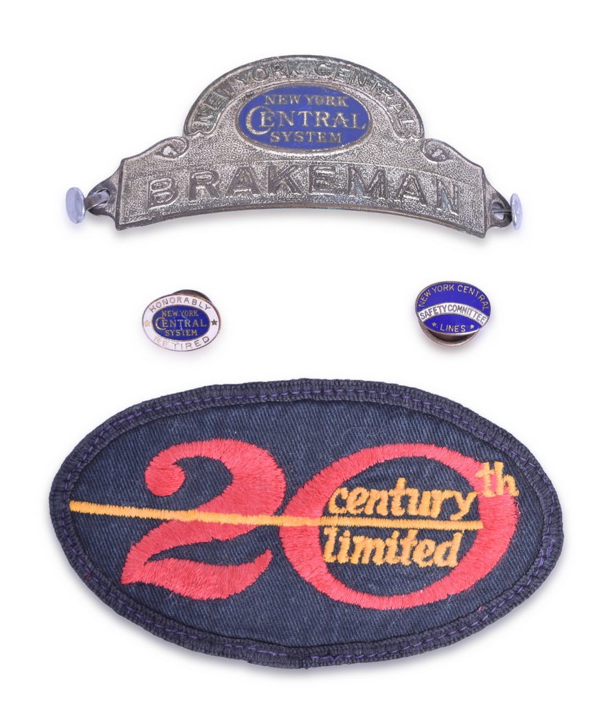 4042 - New York Central Railroad - Brakeman Cap Badge, Retiree Pin, Safety Committee Pin, and 20th Century Limited Patch thumbnail