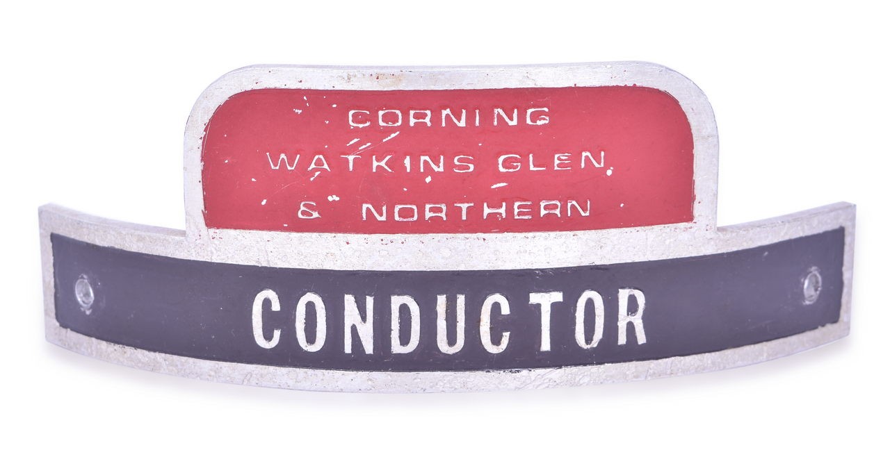 4046 - Corning, Watkins Glen, & Northern Railroad Aluminum Conductor Cap Badge thumbnail