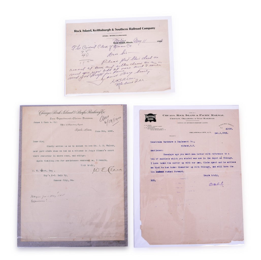 4065 - 3 Rock Island Railroad Letters - Early 1900s thumbnail