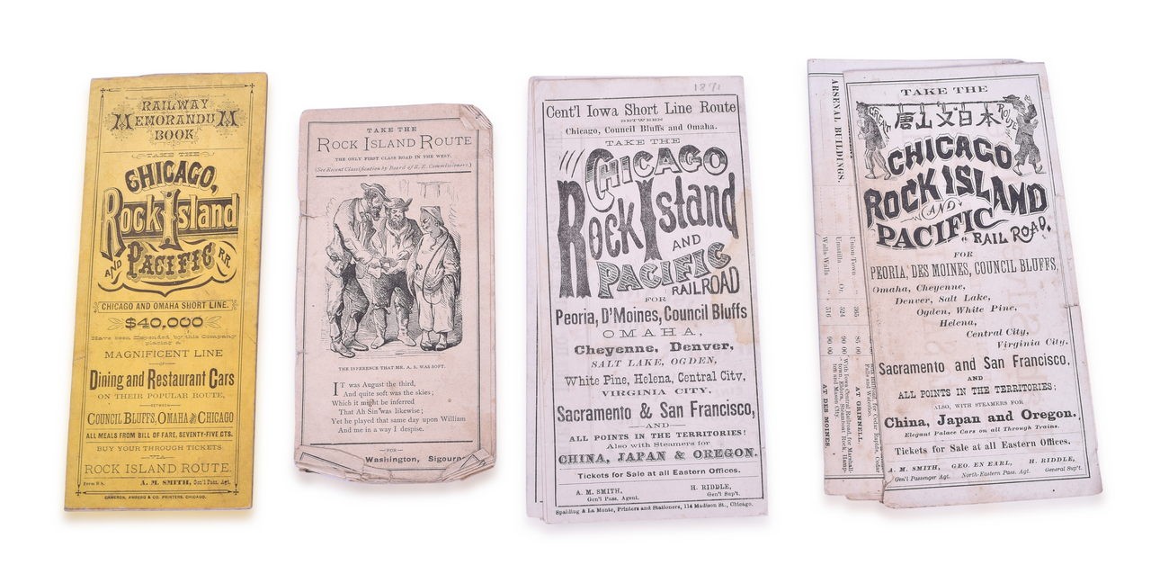 4075 - 4 Chicago, Rock Island, Pacific Railroad Items - Timetables, Memorandum, and Booklet - Late 1800's thumbnail