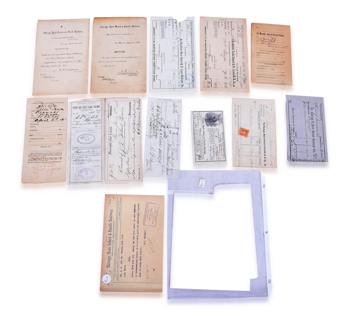 4081 - 14 Chicago, Rock Island, Pacific Railroad Papers - Bills, Payment Receipts, Notices - Mid to Late 1800's thumbnail