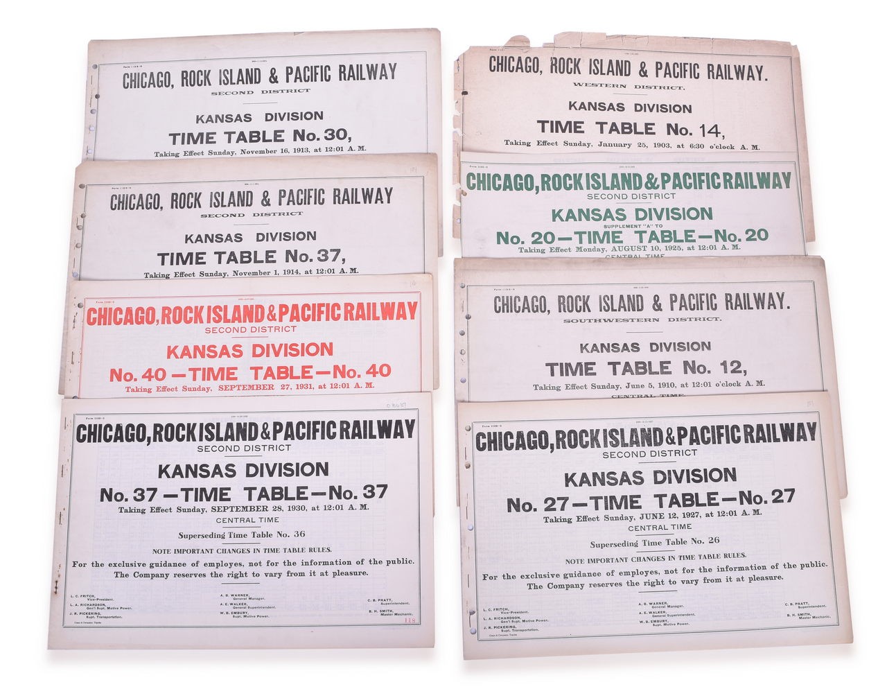 4093 - 8 Chicago, Rock Island & Pacific Kansas Division Employee Timetables 1903-1931 thumbnail
