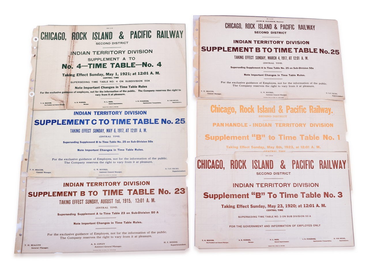 4095 - 6 Chicago, Rock Island & Pacific Indian Territory Division Employee Timetable Supplements 1915-1923 thumbnail