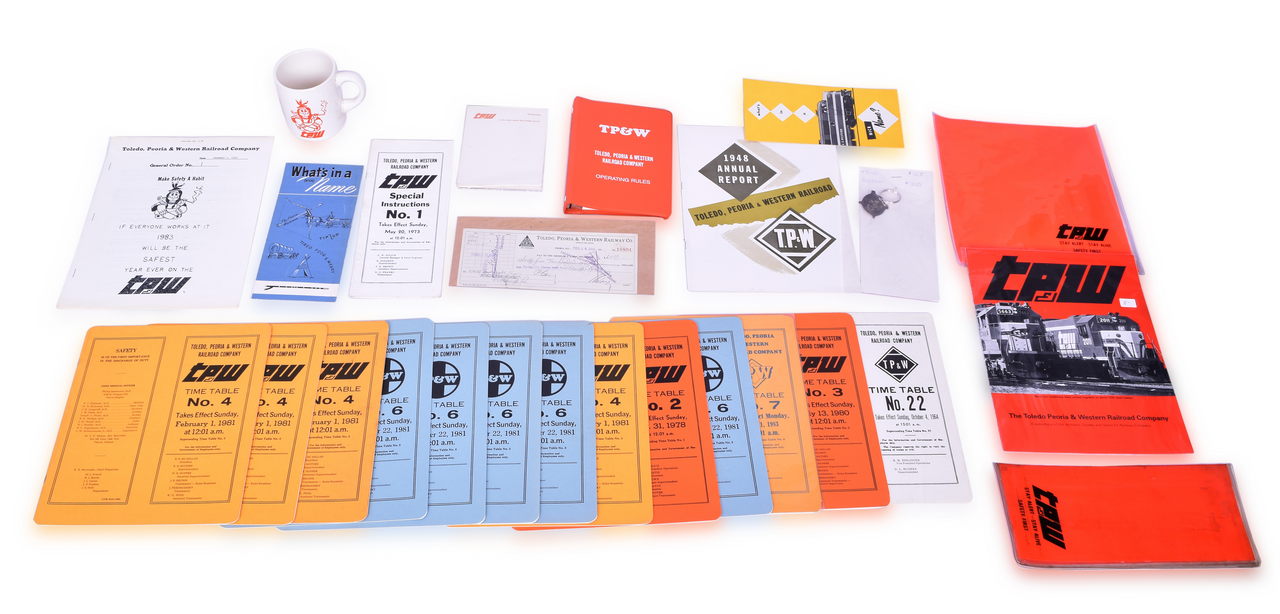 4098 - Group of Toldeo, Peoria & Western Railroad Memorabilia - Photos, Employee Timetables, Rule Book, Brochures thumbnail