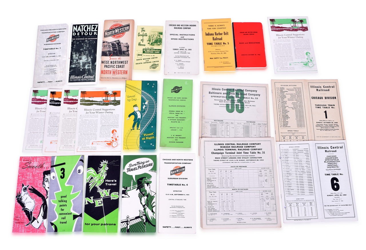 4105 - Midwestern Railroad Paper - Employee Timetables, Travel Paper, etc. - Illinois Central, C&NW, Indiana Harbor Belt. thumbnail