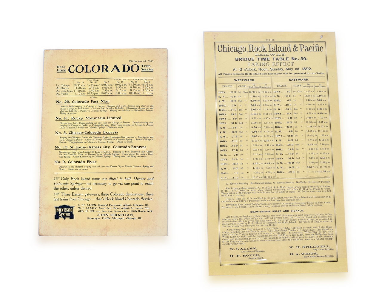 4113 - Chicago, Rock Island, and Pacific Railroad Timetables - Bridge 1892 and Colorado 1905 thumbnail