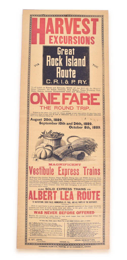 4114 - Chicago, Rock Island & Pacific 1889 Harvest Excursion Two Color Broadsheet thumbnail