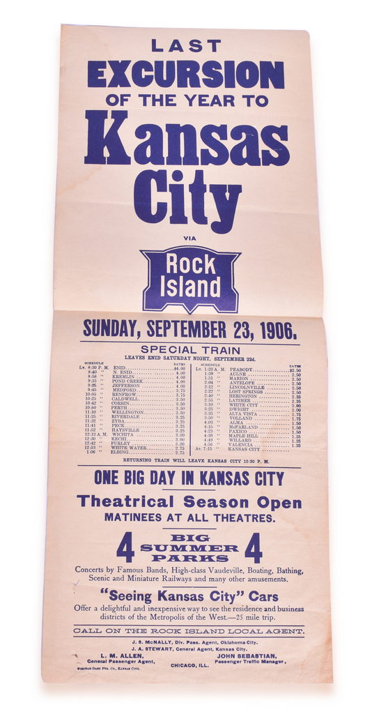 4118 - Chicago, Rock Island & Pacific 1906 Kansas City Excursion Broad Sheet thumbnail