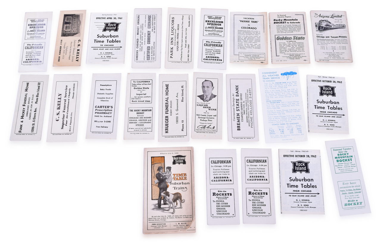 4121 - 20 Rock Island Railroad Suburban Timetables - 1903, 1928, 1940's to 1960's thumbnail