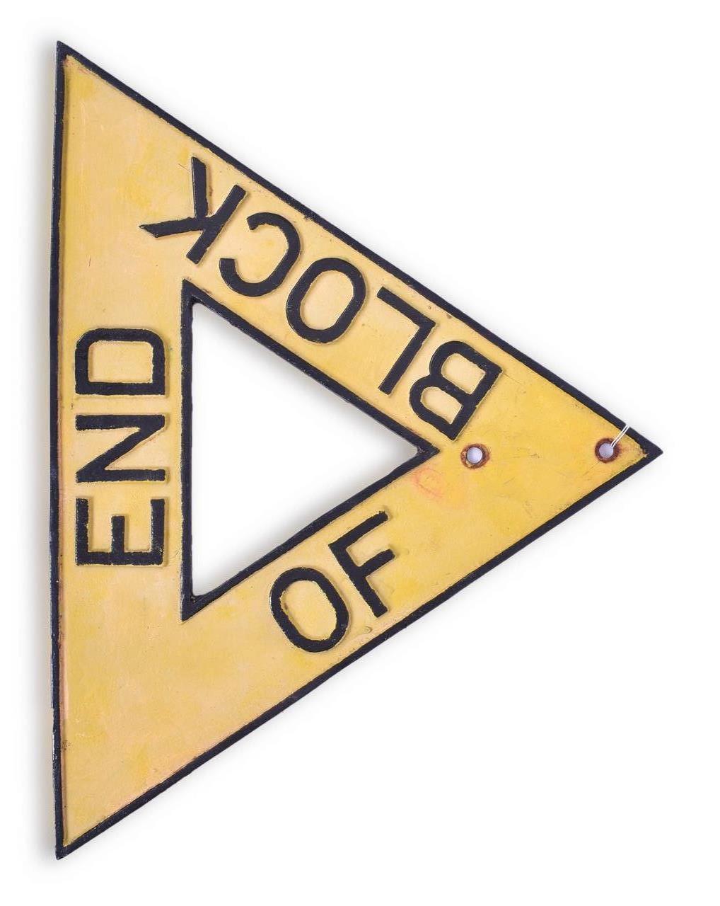 4132 - End of Block Triangular Cast Iron Railroad Sign - Santa Fe thumbnail