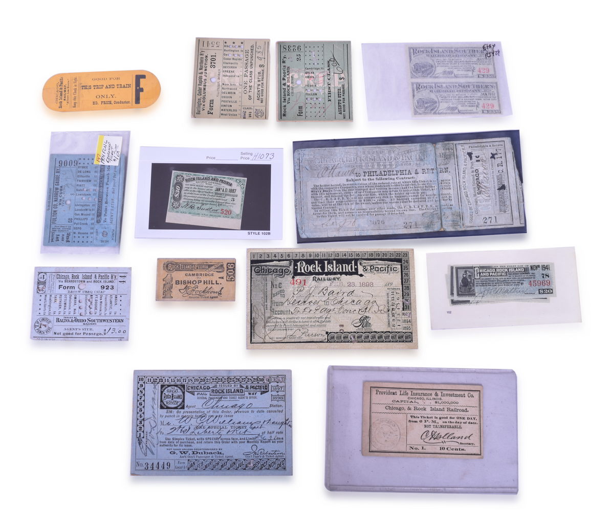 4141 - 13 Chicago, Rock Island, and Pacific / Peoria Railroad Train Tickets - Late 1800's to Early 1900's thumbnail