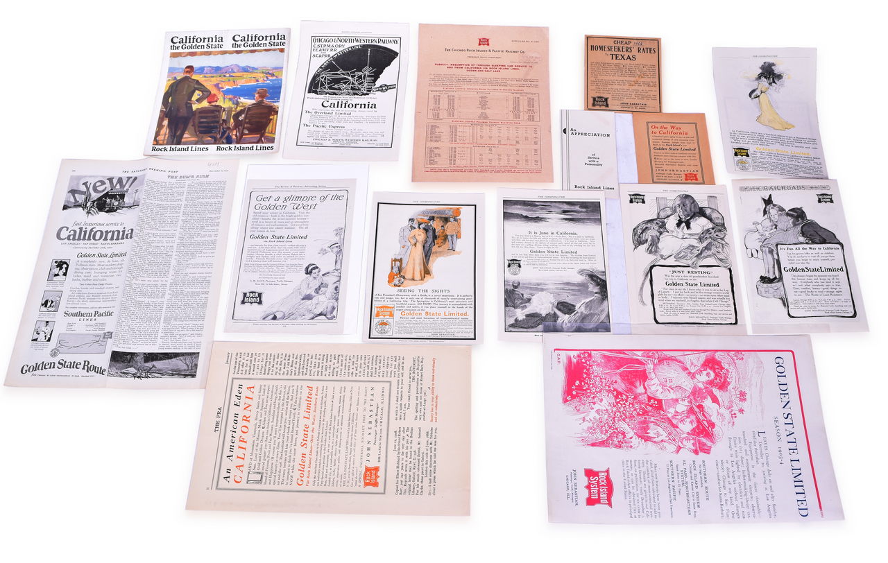 4144 - 15 Rock Island Railroad Golden State Limited Advertisements and Booklets - Early 1900's thumbnail