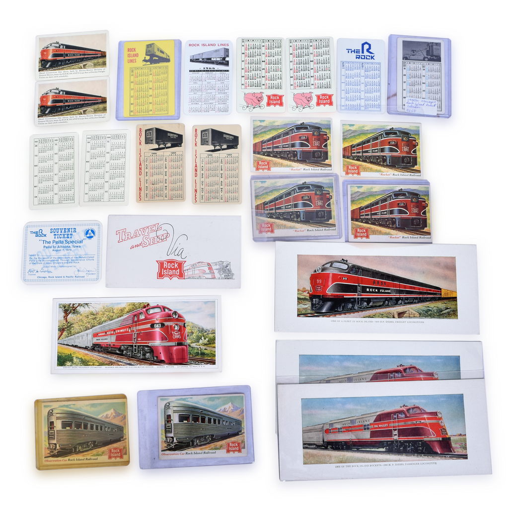 4159 - Group of Rock Island Railroad Items - Trading Cards, Pocket Calendars, Ink Blotters - 1950's to 1970's thumbnail