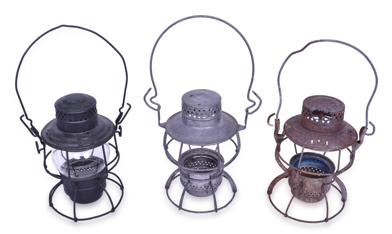 4166 - Three New York Central Railroad Lanterns - Adams & Westlake, Dressel, Dietz thumbnail