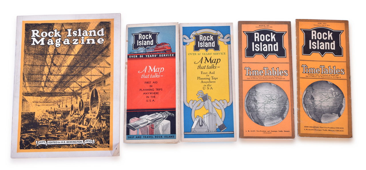 4168 - 5 Rock Island Railroad Items - Maps, Timetables, and Magazine - Early 1900's thumbnail