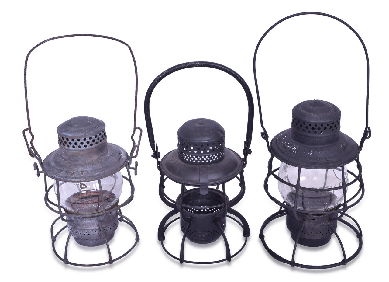 4176 - Three Railroad Lanterns - Illinois Central, Nickel Plate, and Milwaukee Road thumbnail
