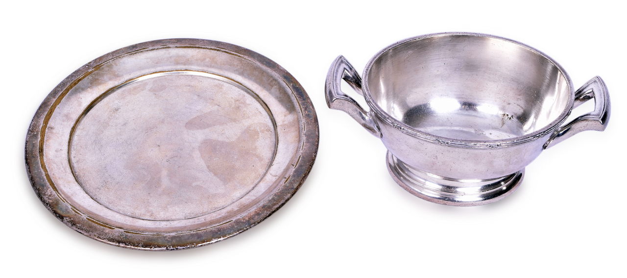 4183 - International Silver Co. Pullman Company Railroad Silver Soldered Sugar Bowl & Plate 7