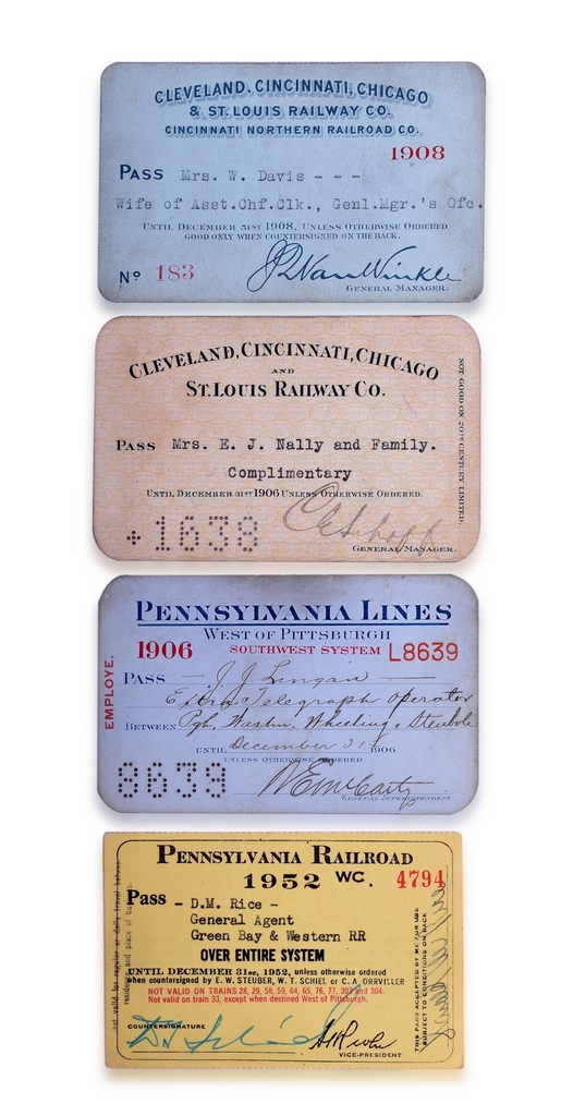 4188 - Four Railroad Passes - 1906 / 1908 Big Four, 1908 and 1952 Pennsylvania thumbnail