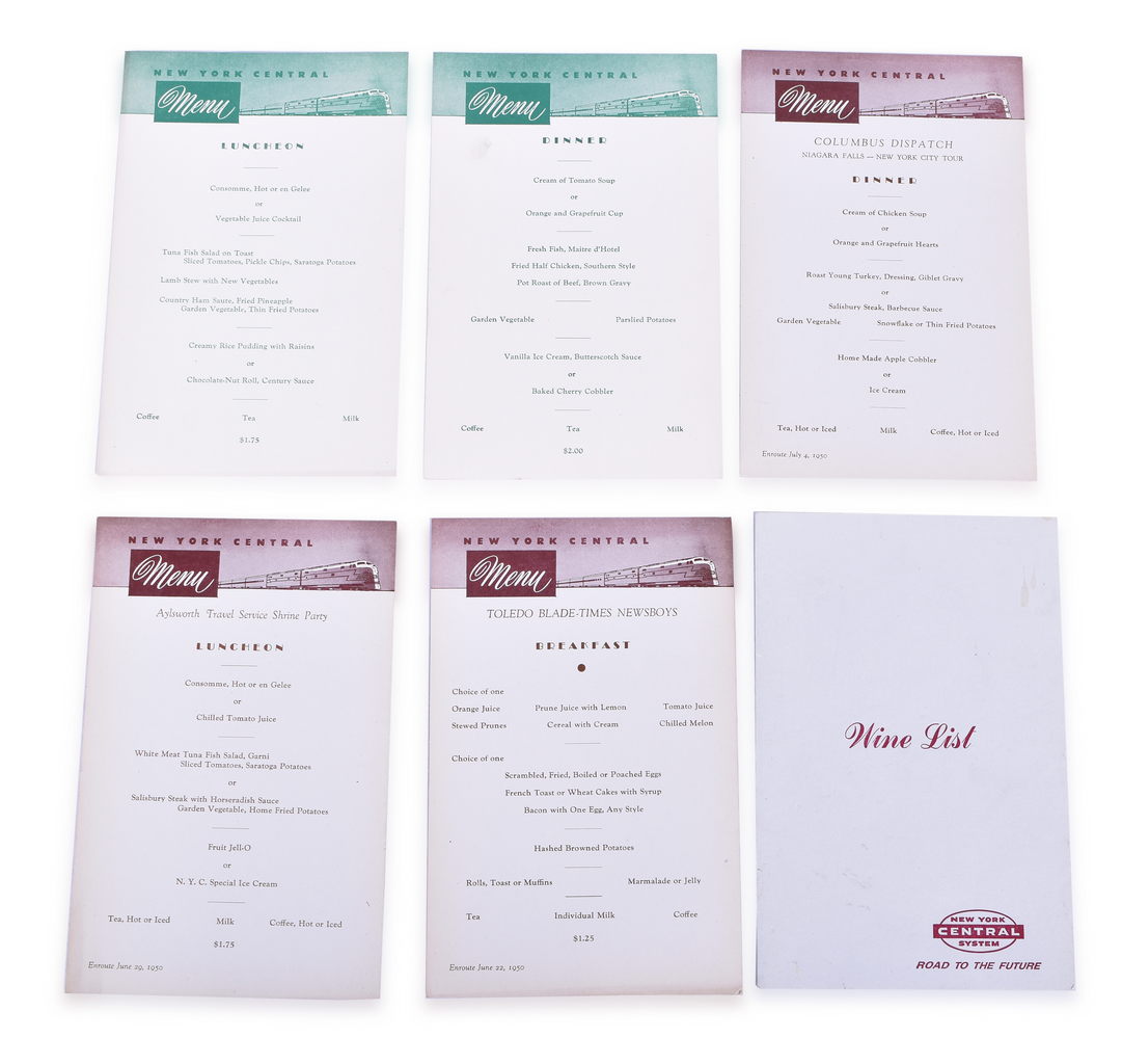 4189 - Group of 6 New York Central Railroad Menus - 1930 and 1950's thumbnail