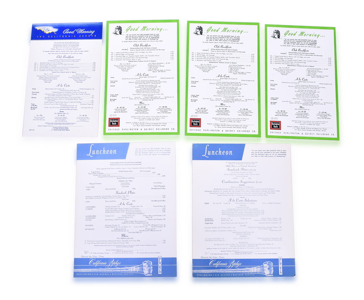 4193 - Six Burlington Route Railroad California Zephyr Menus - 1960s to 1970 thumbnail