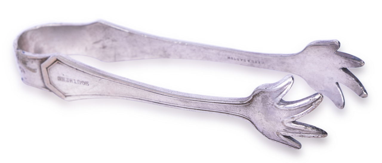 4199 - Reed and Barton Silver Soldered Southern Railroad Sugar Tongs 3 3/4