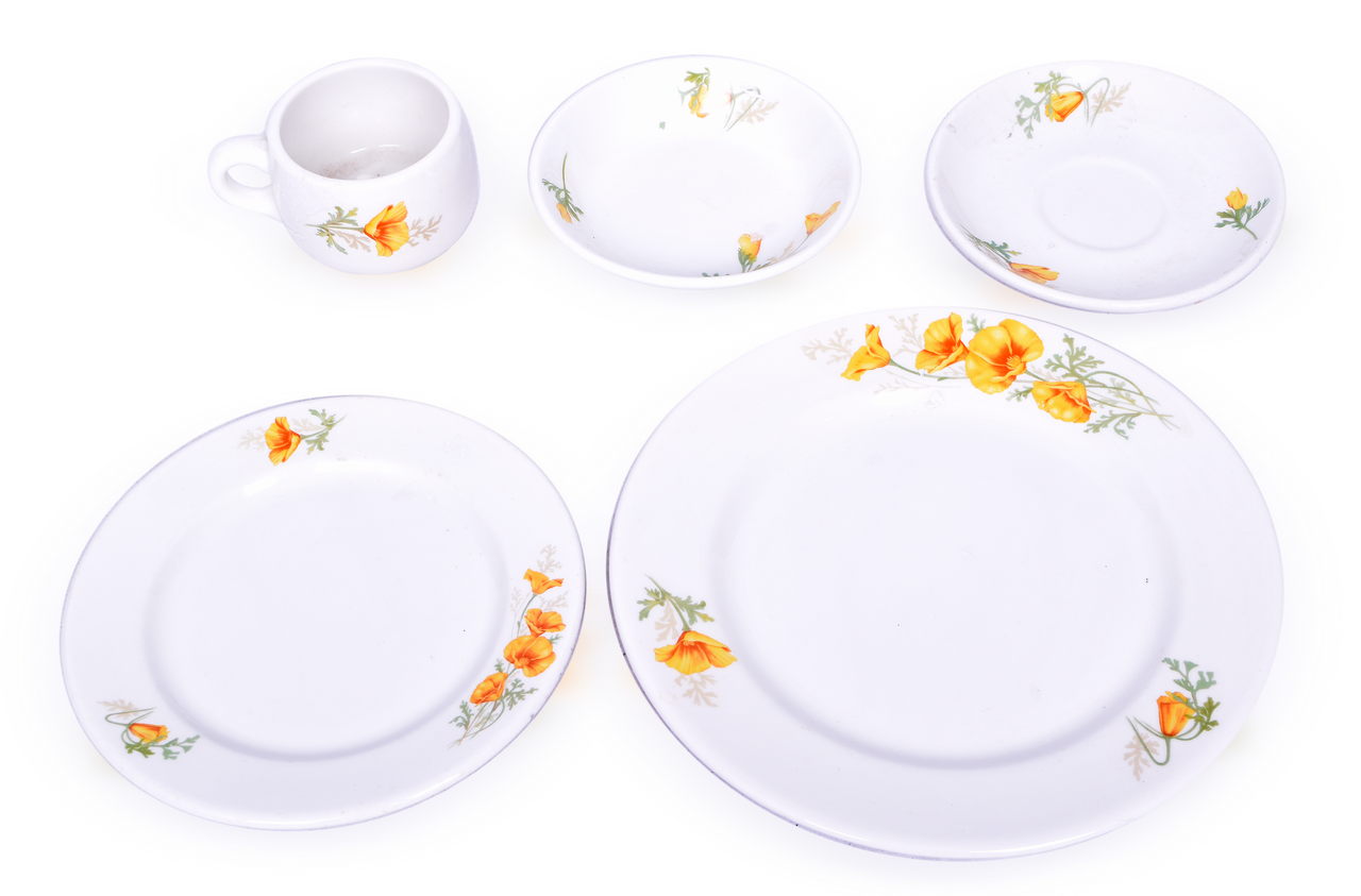 4225 - Set of Five Santa Fe Syracuse California Poppy China Pieces thumbnail