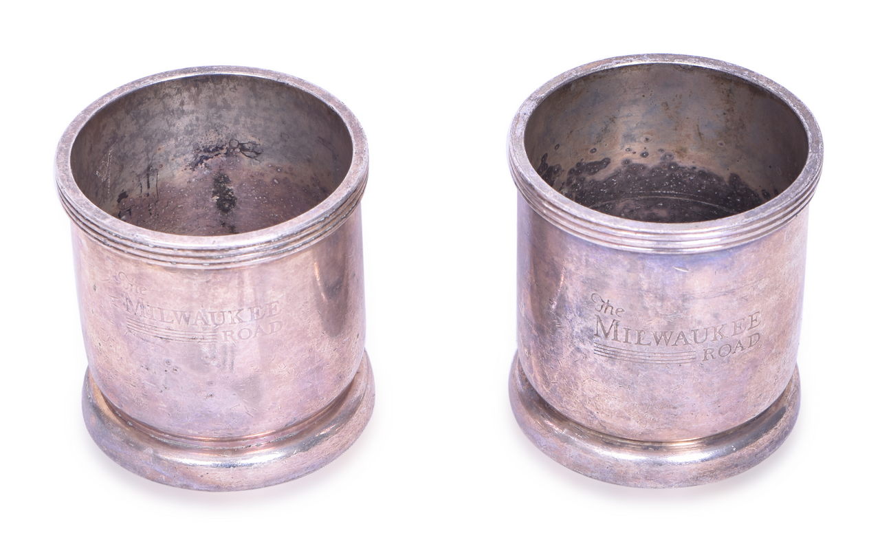 4231 - Pair of Silver Soldered Milwaukee Road Mustard Pot Condiment Holders thumbnail