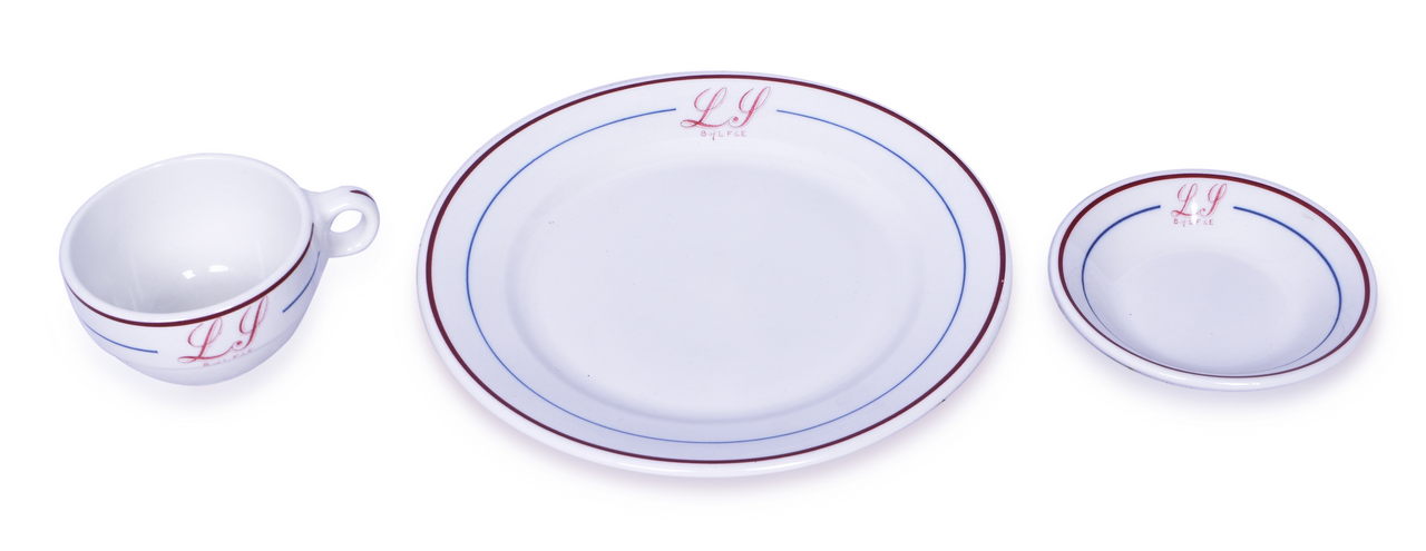 4247 - Ladies' Society of the Brotherhood of Locomotive Firemen and Enginemen China Teacup, Saucer, and Plate thumbnail