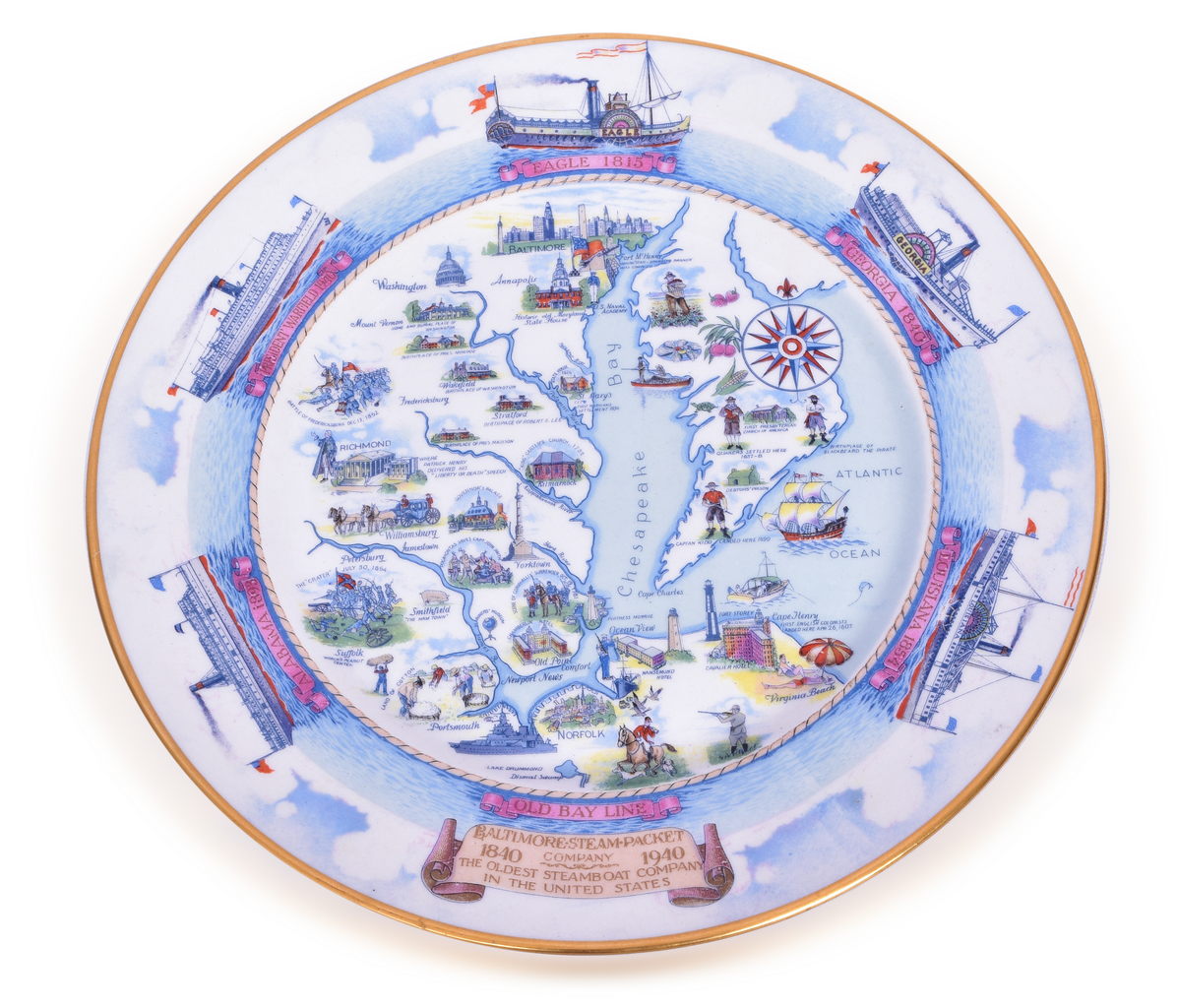 4251 - Baltimore & Norfolk Old Bay Line Steamship Buffalo China Centennial Plate 10 3/4