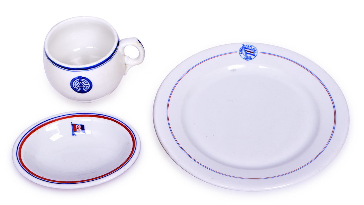 4253 - Set of American Steamship China - Plate, Oval Bakers Dish, and Coffee Cup thumbnail