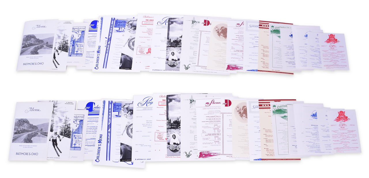 4275 - Assortment of 89 Railroad Menu Reproductions - Baltimore & Ohio, Pennsylvania - 1900's to 1970's thumbnail