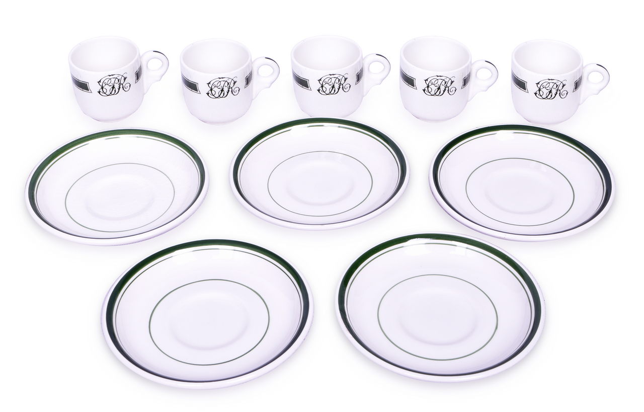 4327 - Group of 5 Canadian Pacific Railway Green Band Demitasse Sets - Cup and Saucers thumbnail