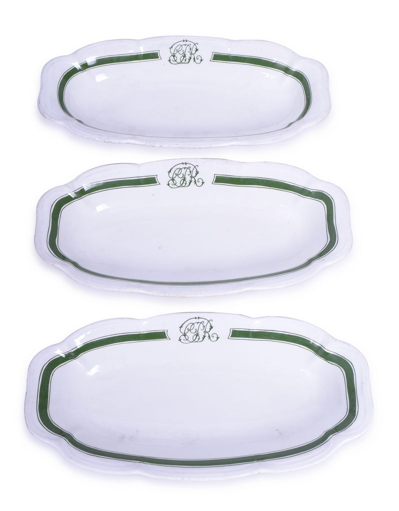 4371 - Set of 3 Canadian Pacific Railway Green Band Celery Dishes thumbnail