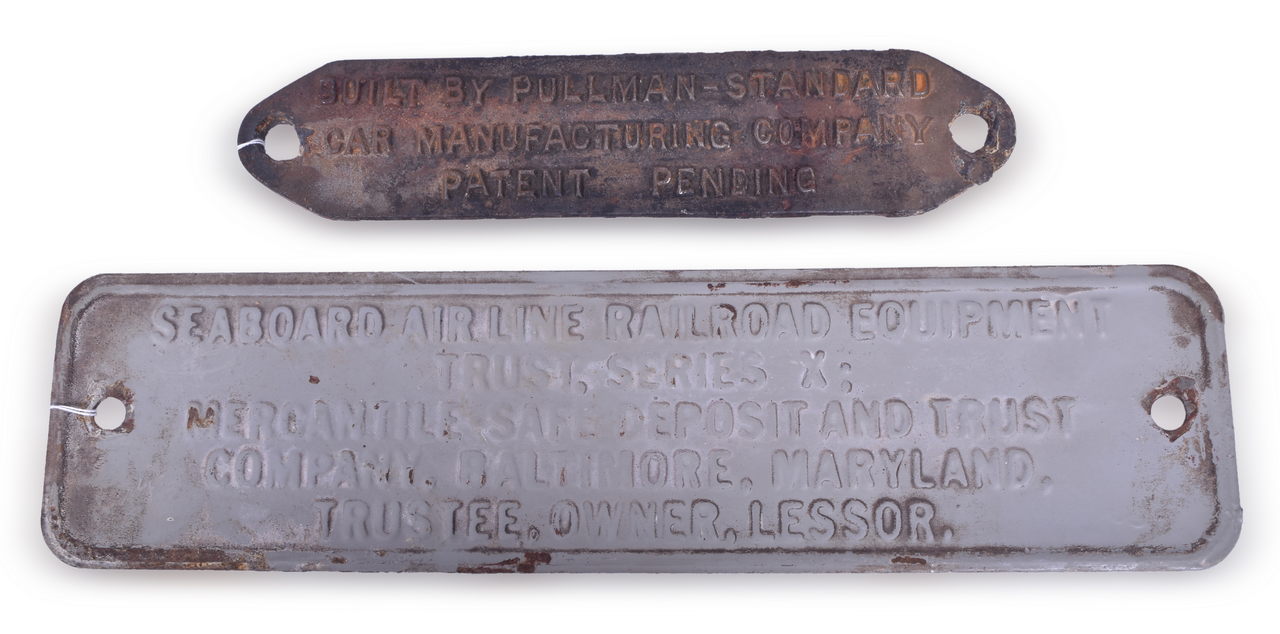 4374 - Pullman Standard Cast Iron Builders Plate and Seaboard Railroad Trust Plate thumbnail