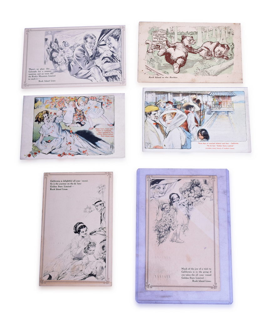 4392 - Six Rock Island Advertising Postcards - Rose O'Neil Artwork - Rocky Mountain and Golden State thumbnail