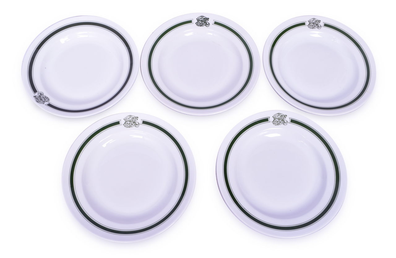 4411 - Set of 5 Canadian Pacific Railway Green Band Soup Plates 9 1/4