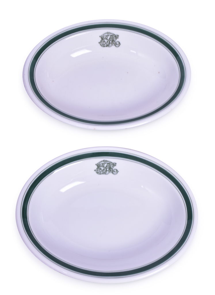 4413 - 2 Canadian Pacific Railway Green Band Oval Vegetable Dishes 8