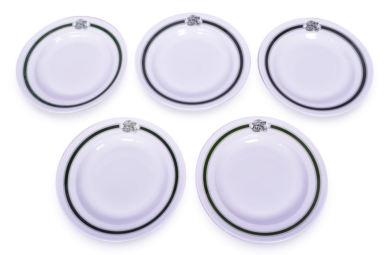 4415 - Set of 5 Canadian Pacific Railway Green Band Soup Plates 9 1/4