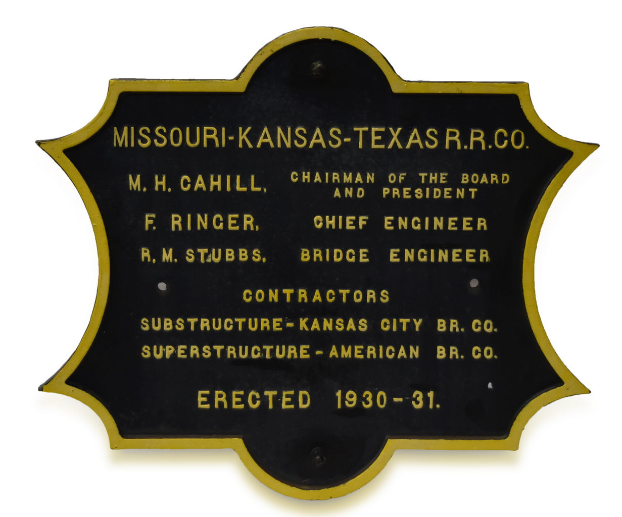 4428 - Missouri, Kansas and Texas Railroad Cast Iron Bridge Builders Plaque thumbnail