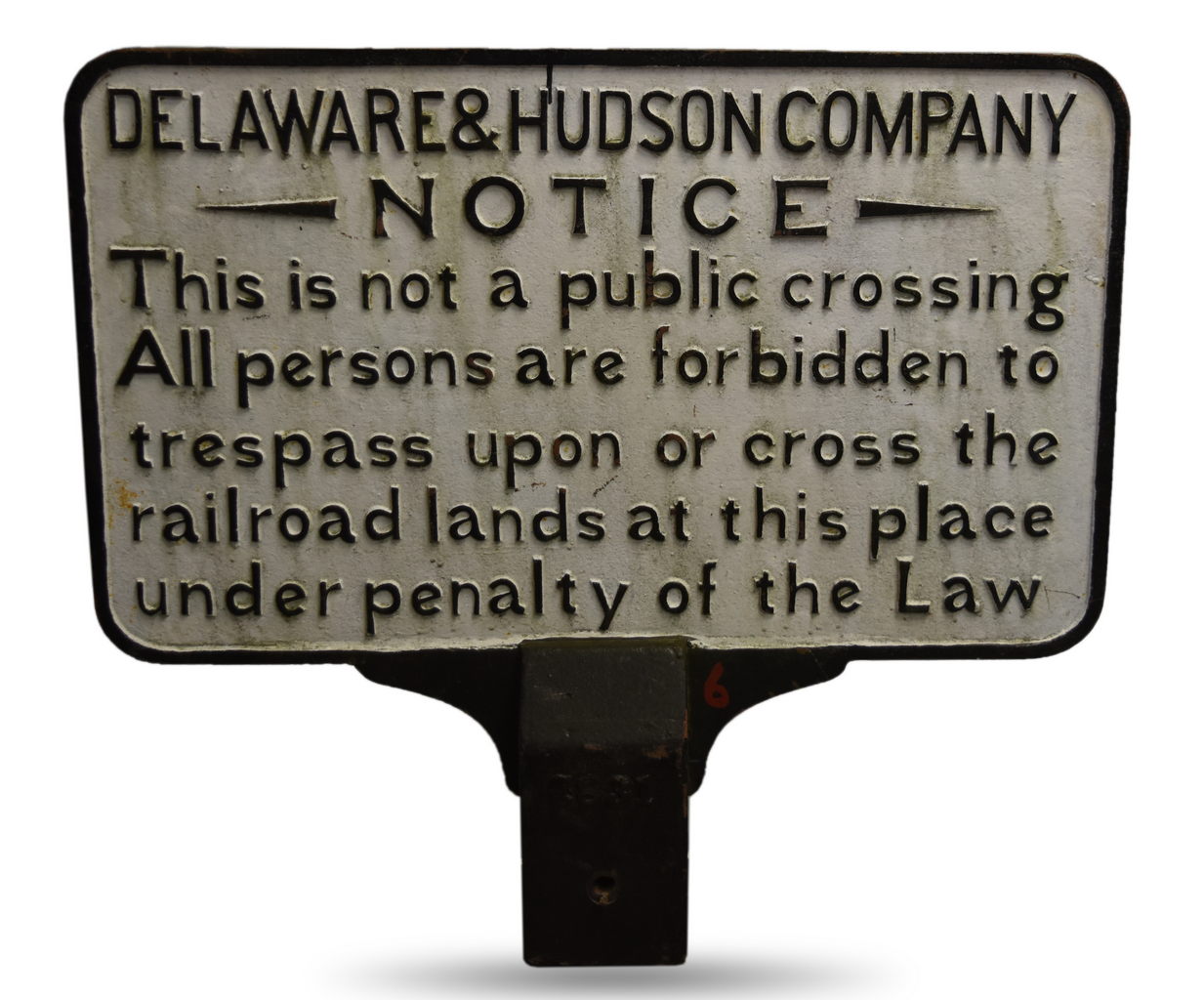 4446 - Delaware and Hudson Railroad Cast Iron Crossing Notice Sign thumbnail