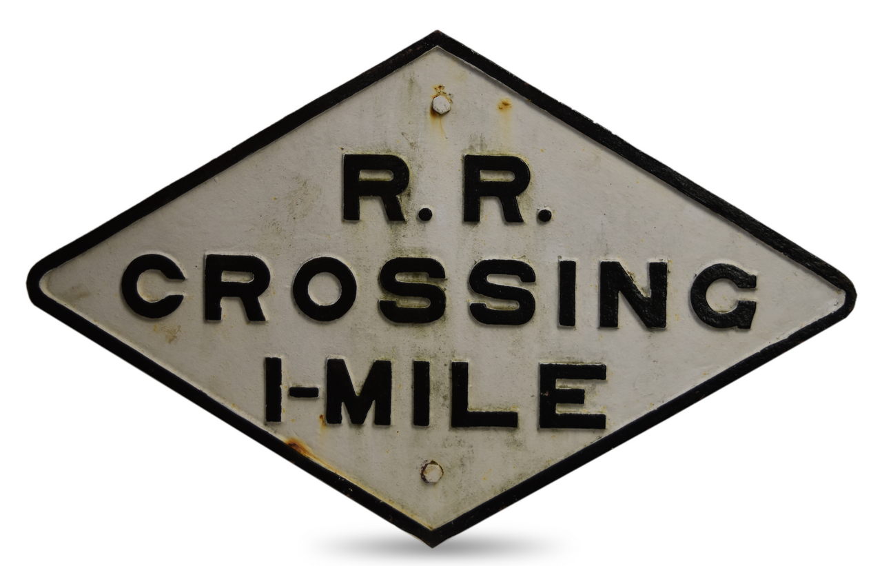 4454 - Grand Trunk & Western Railroad Cast Iron RR Crossing 1-Mile Diamond Sign thumbnail