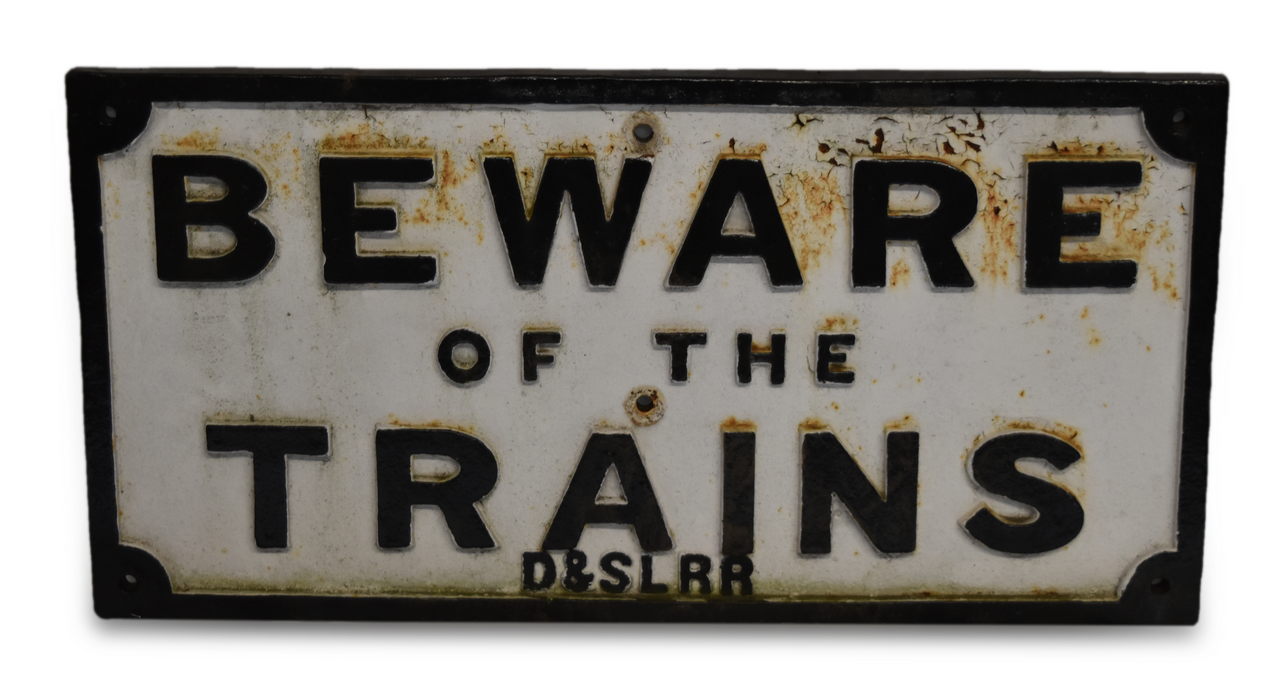 4458 - Denver & Salt Lake Railroad - Beware of the Trains - Cast Iron Sign thumbnail