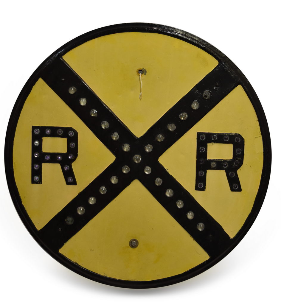 4476 - Embossed Steel Railroad Crossing Sign w/ Glass Cat Eye Reflectors thumbnail